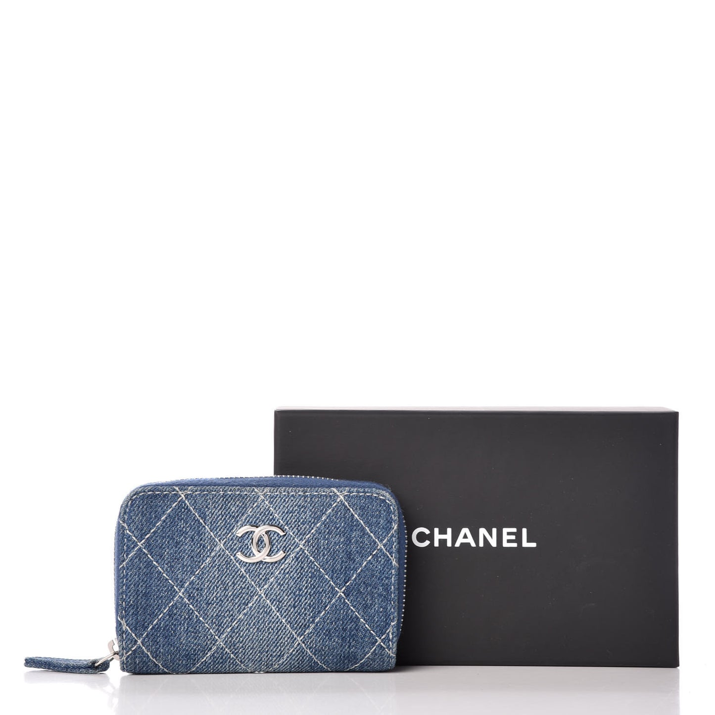 Denim Quilted Zip Coin Purse Blue