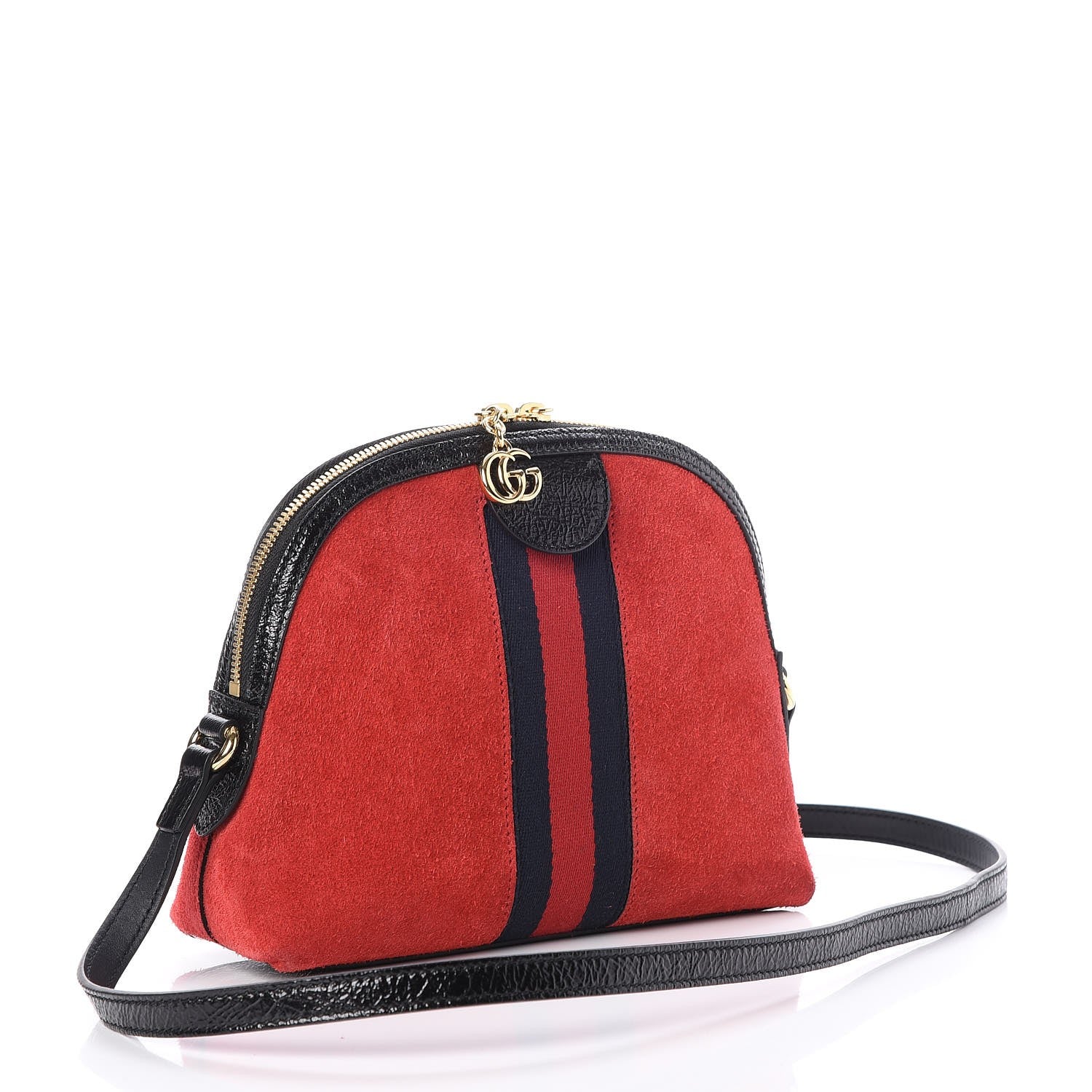 Gucci Suede Patent Web GG Small Ophidia Dome Shoulder Bag Hibiscus Red 3 of 8