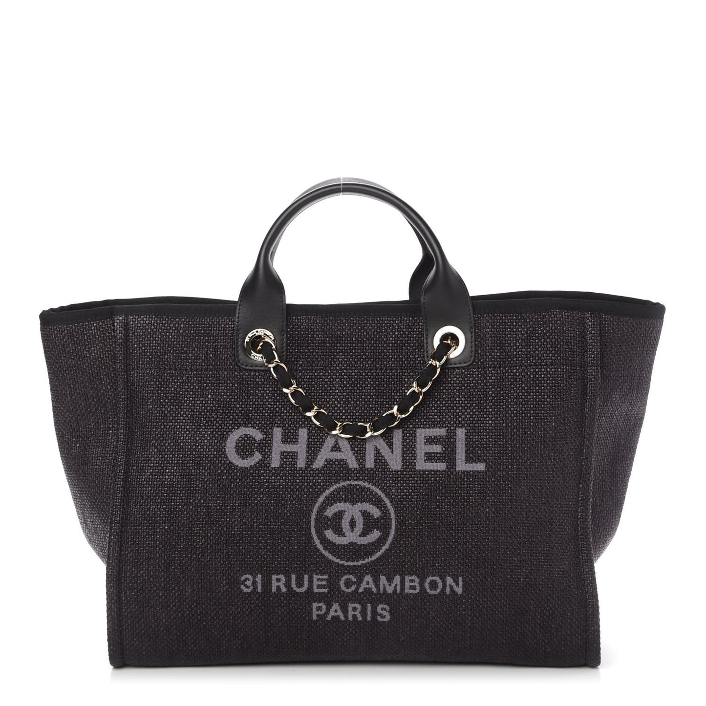 Woven Straw Raffia Medium Deauville Tote Black