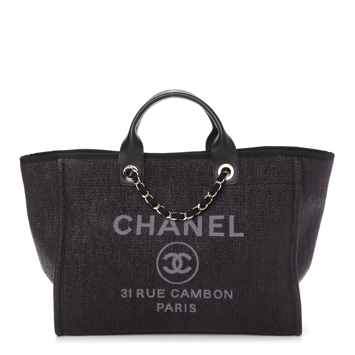 Chanel Woven Straw Raffia Medium Deauville Tote Black 1 of 10