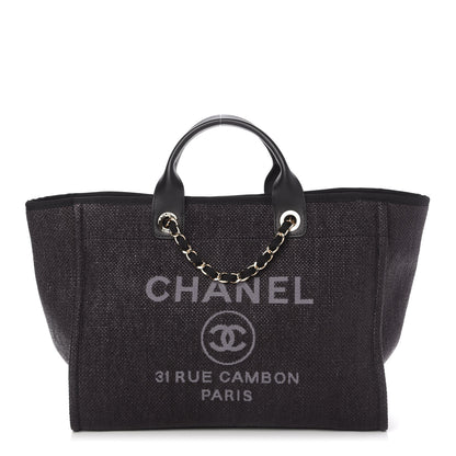 Chanel Woven Straw Raffia Medium Deauville Tote Black 1 of 10