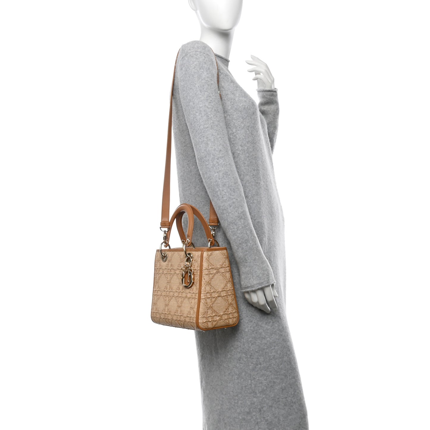 Raffia Medium Lady Dior Bag Beige