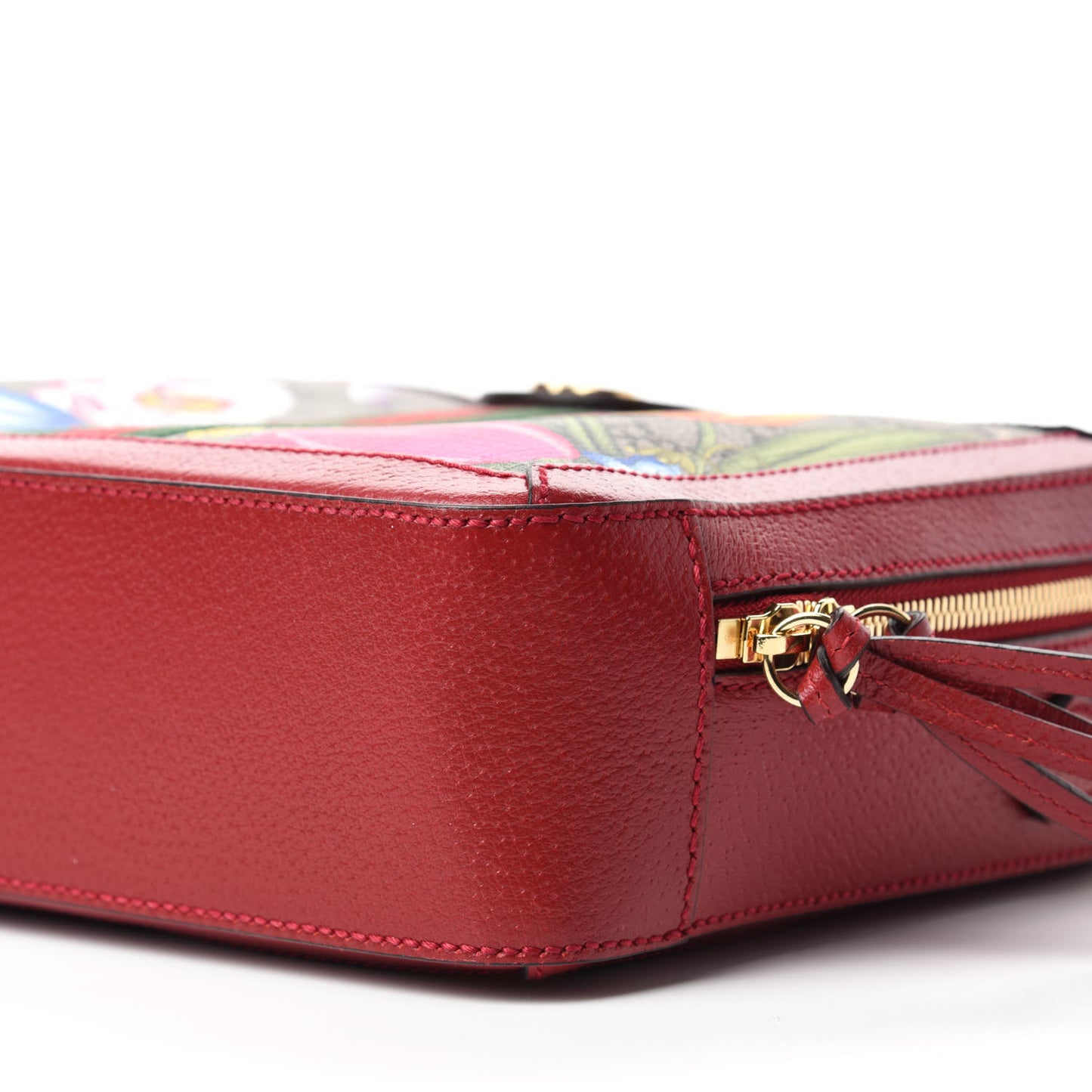 GG Supreme Monogram Flora Web Small Ophidia Top Handle Shoulder Bag Hibiscus Red