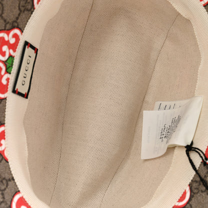 Gucci GG Supreme Monogram Apple Textured Dollar Calfskin Retro Interlocking G Fedora Pomme Bucket Hat L Beige Ebony Red 7 of 12