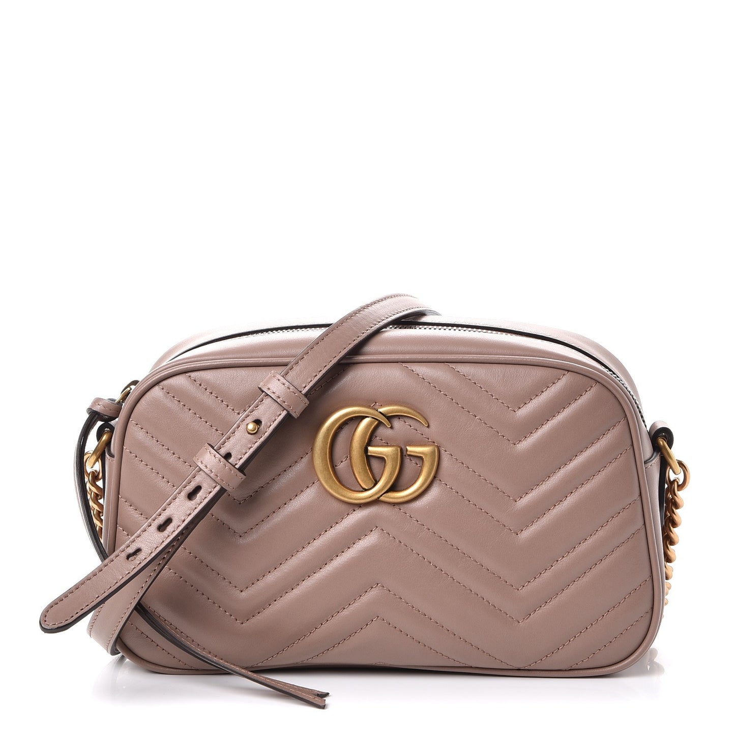 Calfskin Matelasse Small GG Marmont Chain Shoulder Bag Taupe