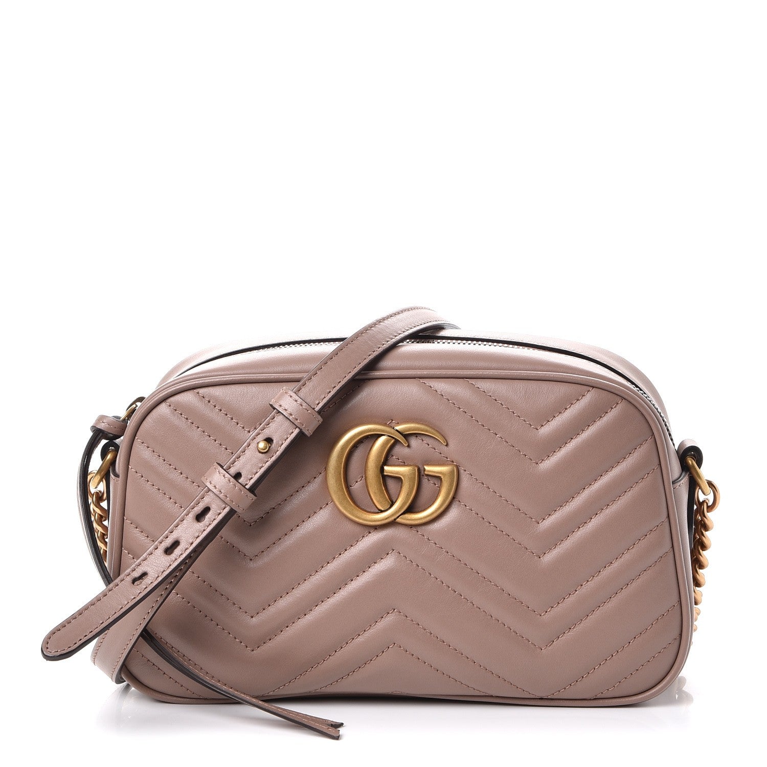 Gucci Calfskin Matelasse Small GG Marmont Chain Shoulder Bag Taupe 1 of 7