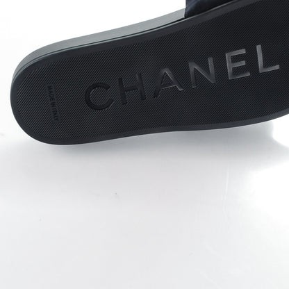 Chanel Lambskin Canvas Chain Flat Sandals 37 Marine 6 of 7