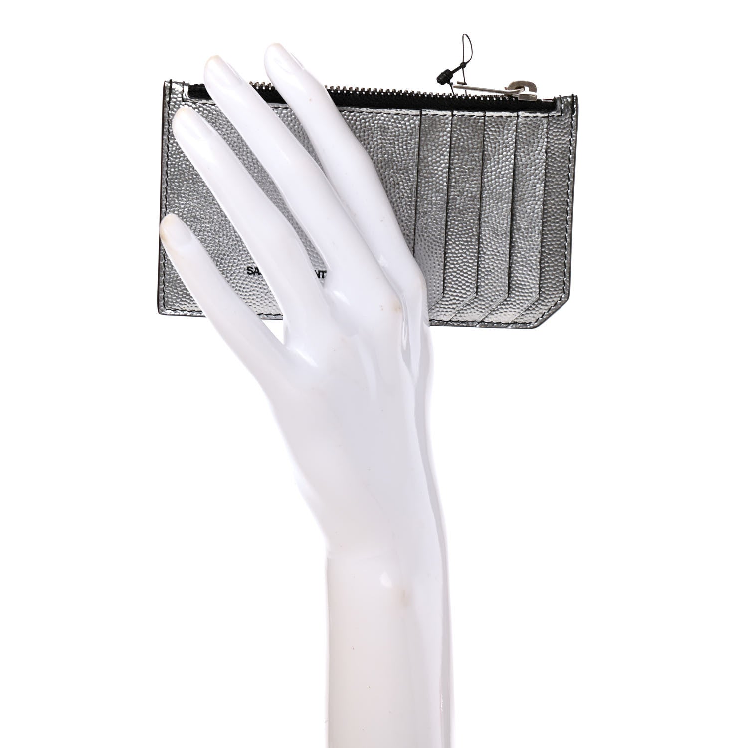 Saint Laurent Grained Calfskin 5 Fragments Zip Pouch Card Holder Silver 2 of 7