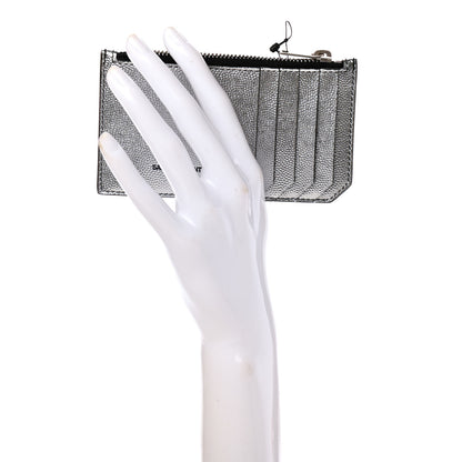 Saint Laurent Grained Calfskin 5 Fragments Zip Pouch Card Holder Silver 2 of 7