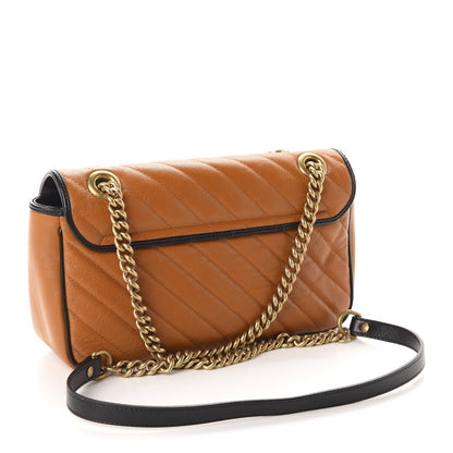 Gucci Vintage Effect Calfskin Matelasse Diagonal Small Torchon GG Marmont Shoulder Bag Cognac Black 3 of 11