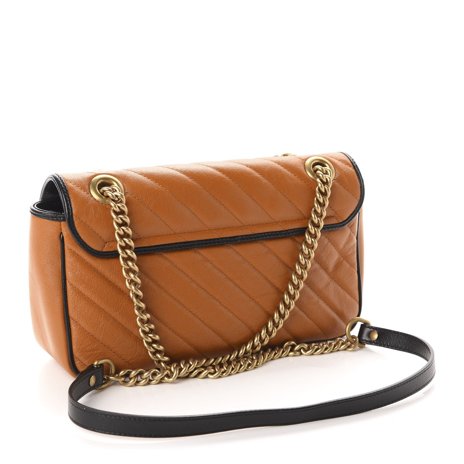 Gucci Vintage Effect Calfskin Matelasse Diagonal Small Torchon GG Marmont Shoulder Bag Cognac Black 3 of 11