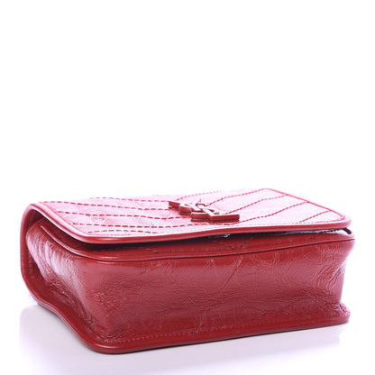 Saint Laurent Crinkled Calfskin Matelasse Monogram Niki Chain Wallet Red 3 of 8