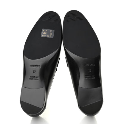 Hermes Goatskin Womens Paris Loafers 37 Black 5 of 8