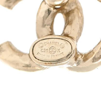 Chanel Textured Metal Crystal CC Earrings Gold 3 of 5