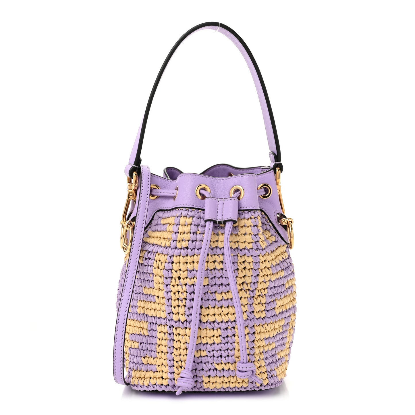 Raffia Vitello Seta F is Fendi FF Woven Mini Mon Tresor Bucket Bag Anemone Natural