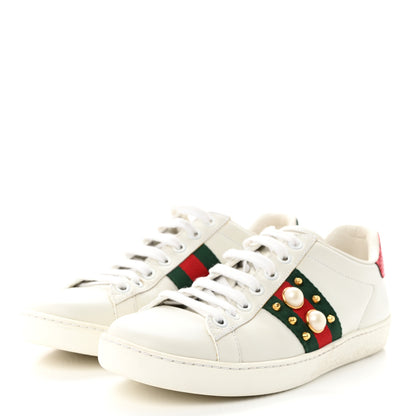 Gucci Calfskin Web Pearl Studded Womens Ace Sneakers 35 White 3 of 15