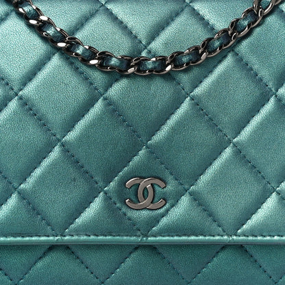 Chanel Iridescent Lambskin Quilted Wallet On Chain WOC Turquoise 9 of 14
