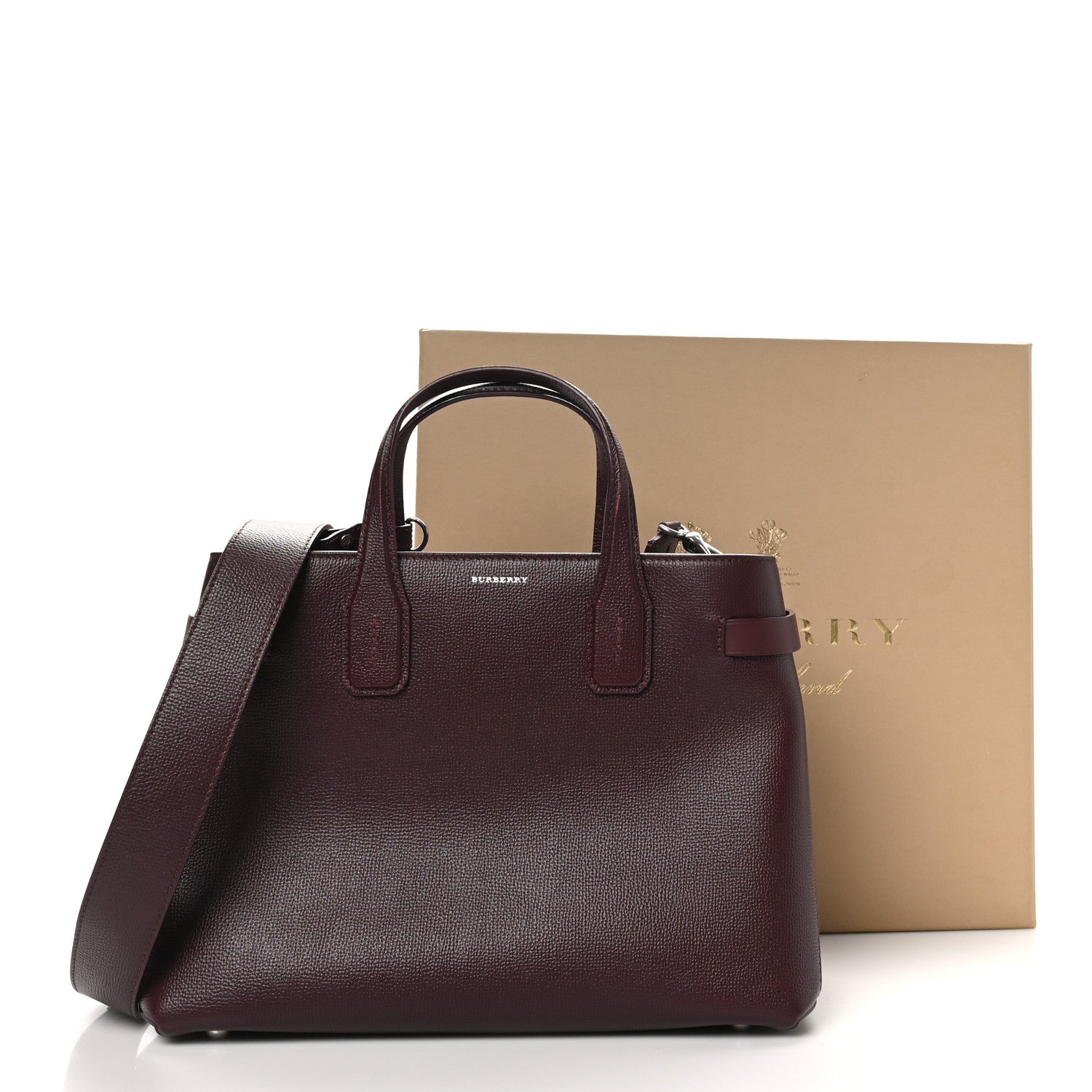 Burberry Grainy Calfskin House Check Medium Banner Tote Mahogany Red 11 of 11