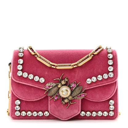 Gucci Velvet Crystal Mini Bee Broadway Shoulder Bag Light Raspberry Rose 1 of 16