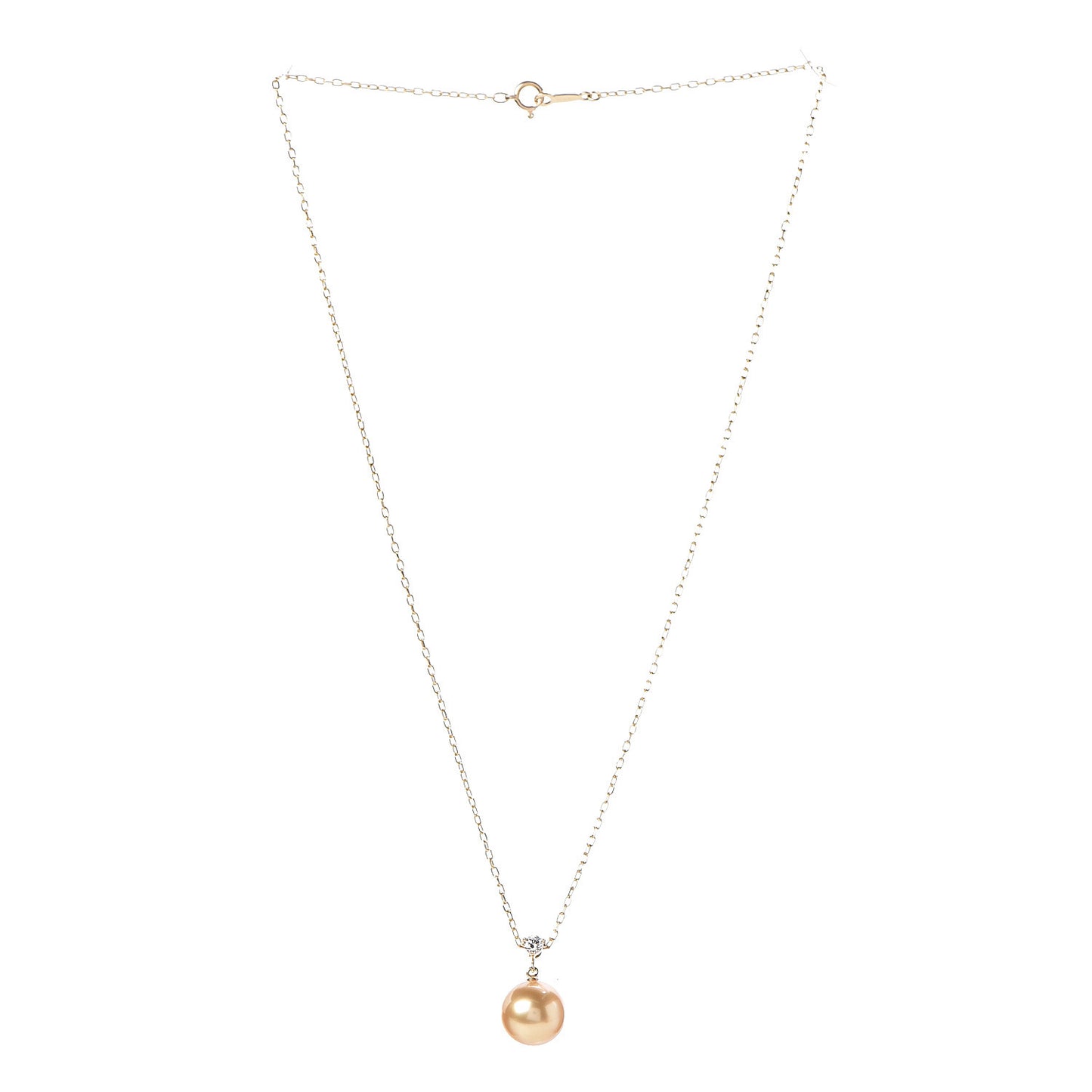 18K Yellow Gold Diamond Golden South Sea Pearl 10mm Drop Pendant Necklace