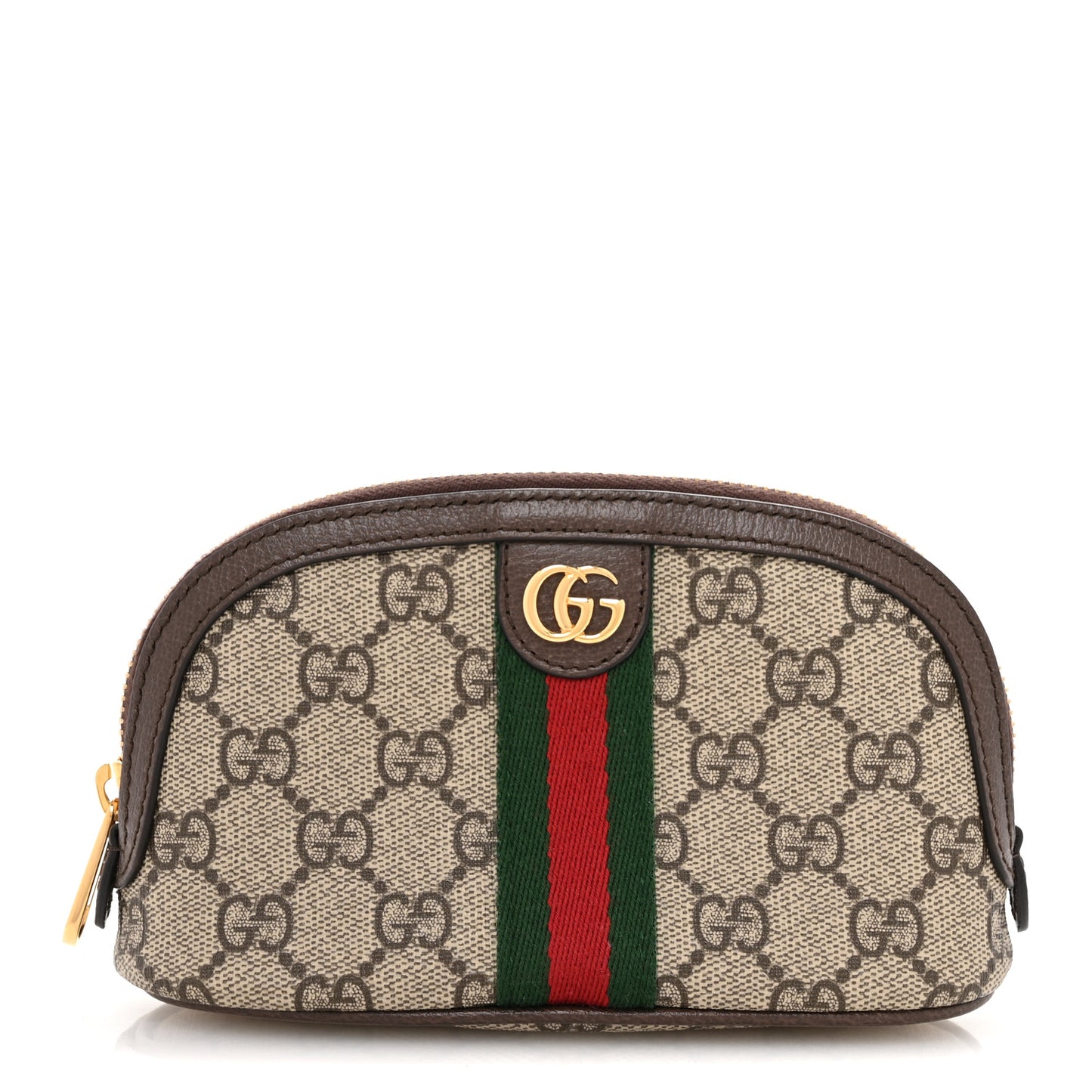 GG Supreme Monogram Textured Calfskin Web Medium Ophidia Cosmetic Case Beige Ebony New Acero