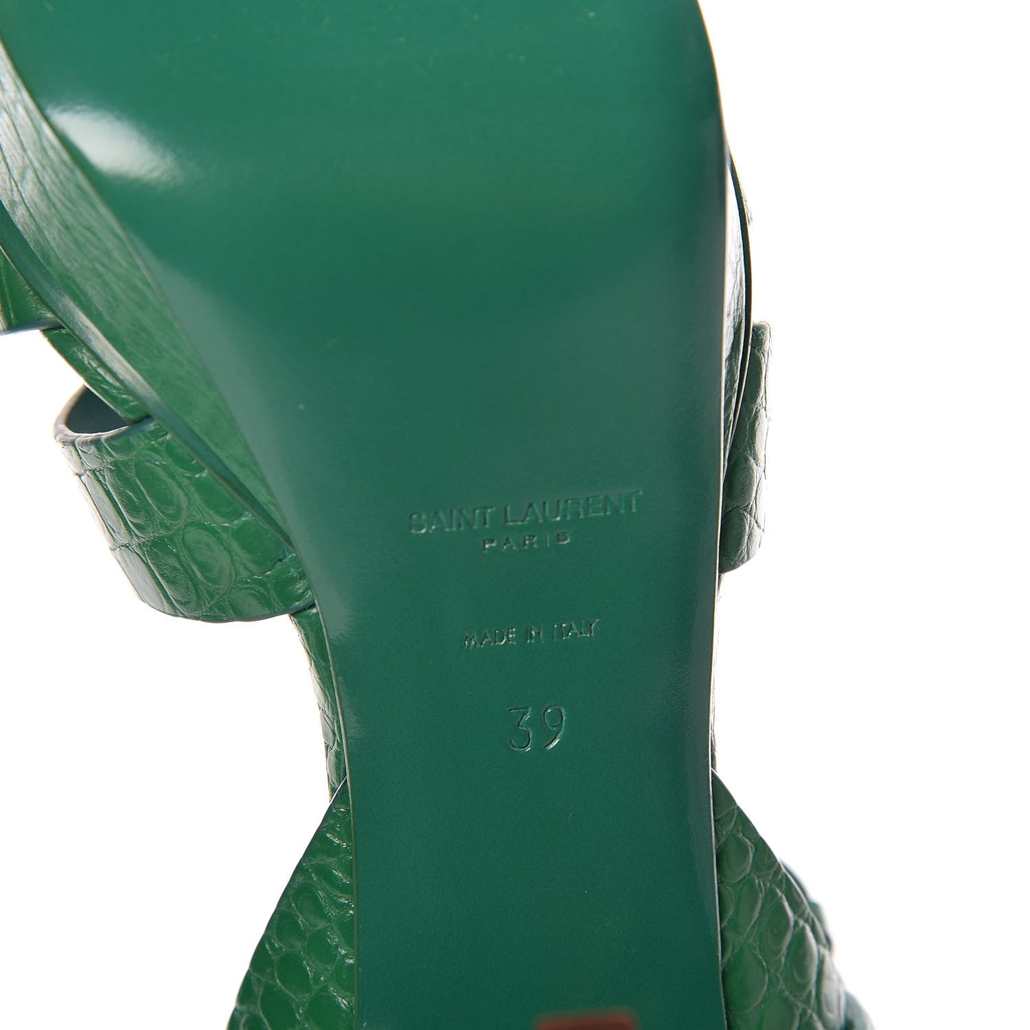 Saint Laurent Calfskin Crocodile Embossed Tribute 75 Platform Sandals 39 Green 6 of 8