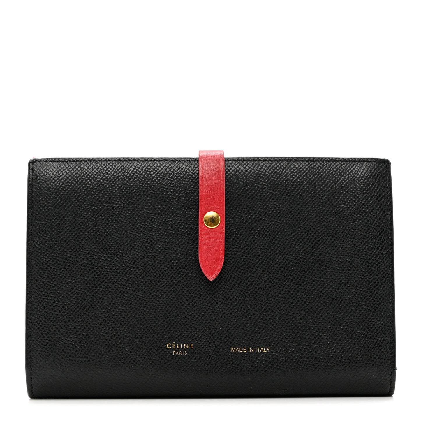 Grained Calfskin Large Multifunction Strap Wallet Black Pink