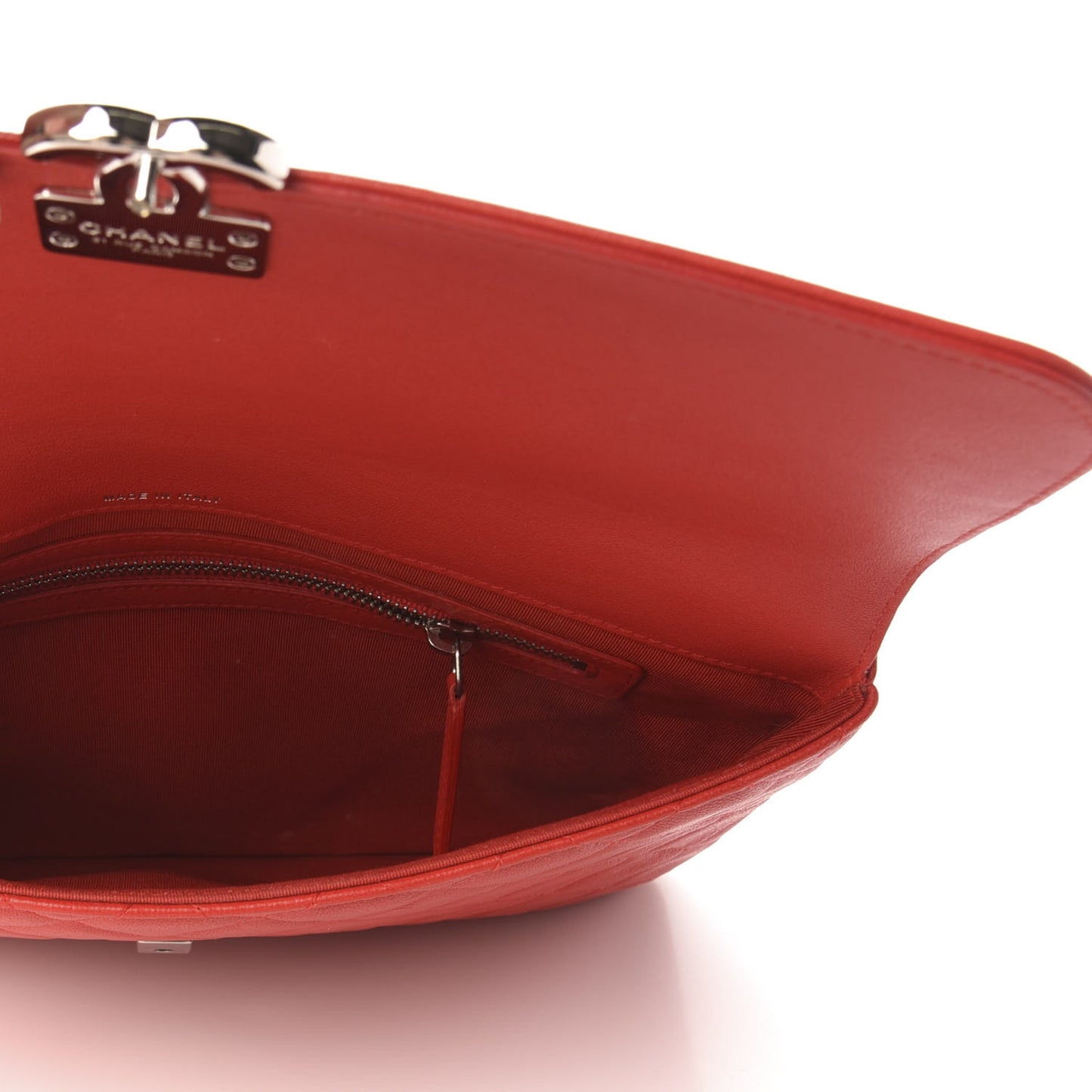 Grained Calfskin Quilted CC Box Pouch Red