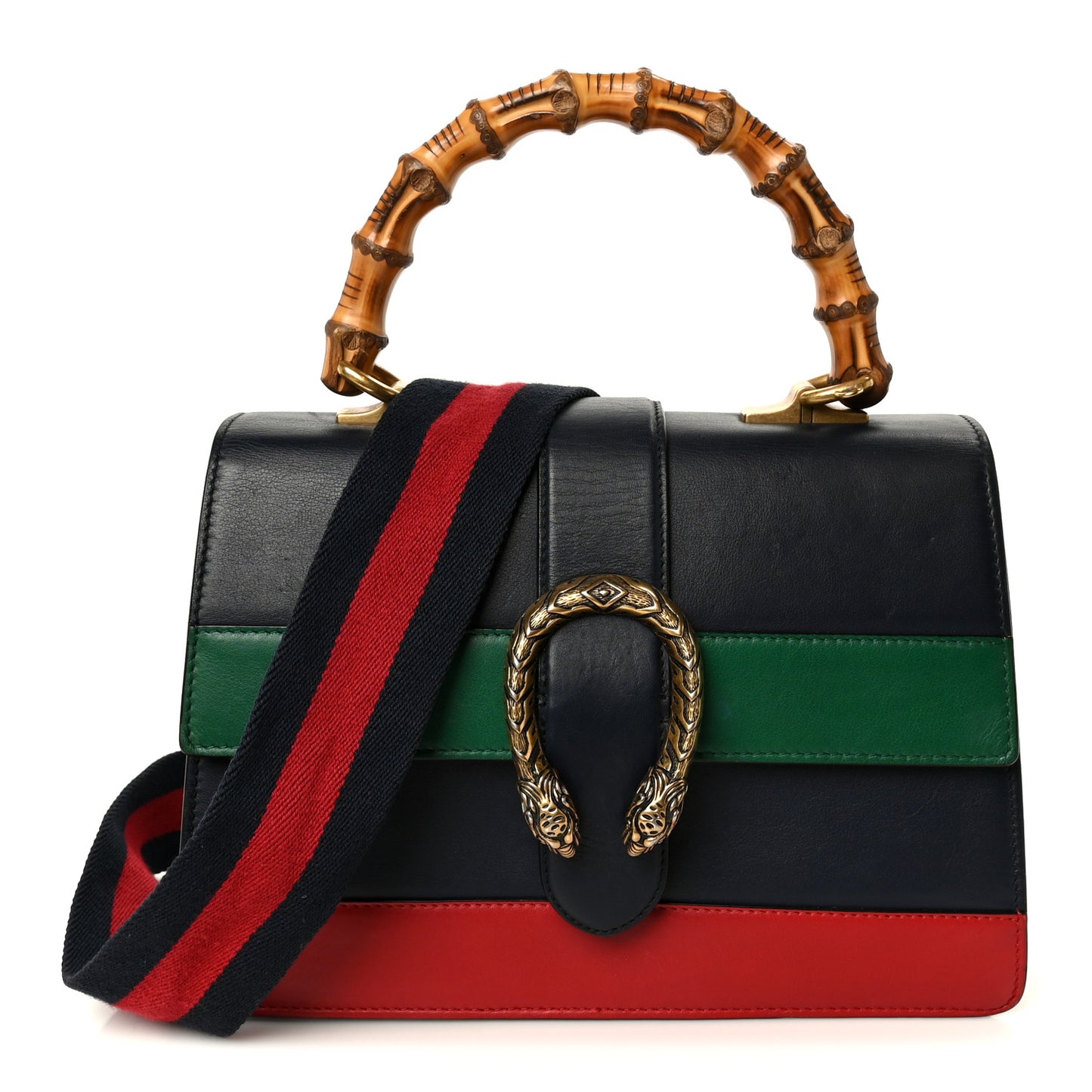 Moon Calfskin Bamboo Web Medium Dionysus Top Handle Bag Blue Emerald Hibiscus Red