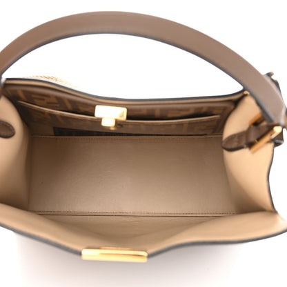 Fendi Vitello Seta Glazed Fabric FF 1974 Medium Peekaboo X-Lite Maya Mogano Panna 4 of 9