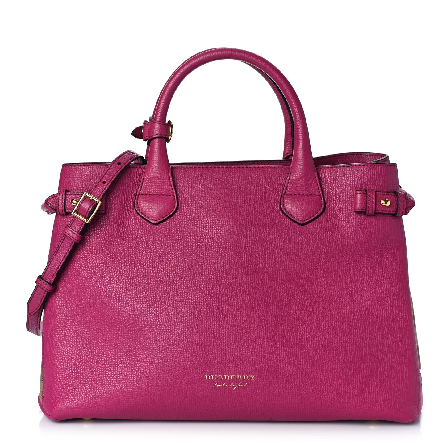 Grainy Calfskin House Check Medium Banner Tote Brilliant Fuchsia