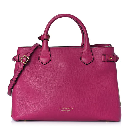Burberry Grainy Calfskin House Check Medium Banner Tote Brilliant Fuchsia 1 of 15