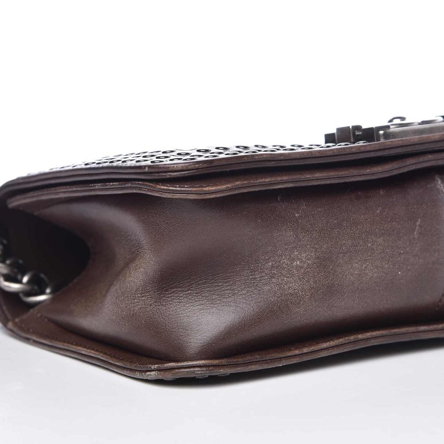 Faded Calfskin Quilted Medium Studded Boy Flap Beige