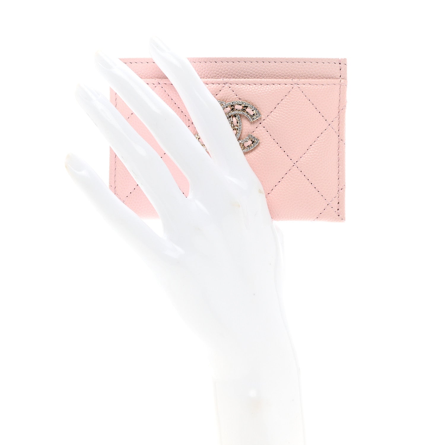 Chanel Caviar Quilted Crystal Card Holder Pink 2 of 8