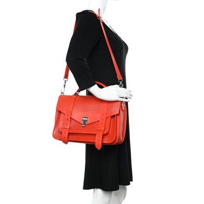 Proenza Schouler Lambskin Perforated Medium PS1 Satchel Fire Red 2 of 12