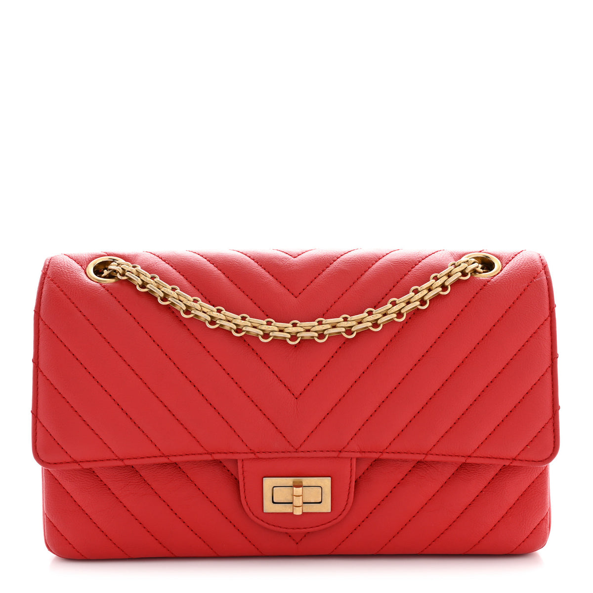 Chanel Calfskin Chevron Quilted 2.55 Reissue 225 Flap Red 1 of 12