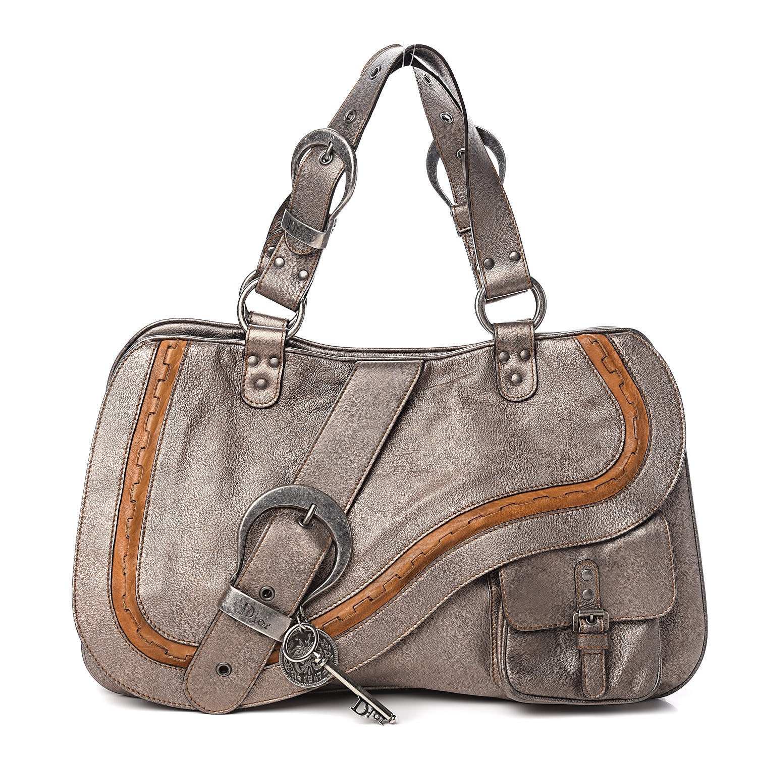 Christian Dior Metallic Calfskin Medium Gaucho Double Saddle Bronze 1 of 11