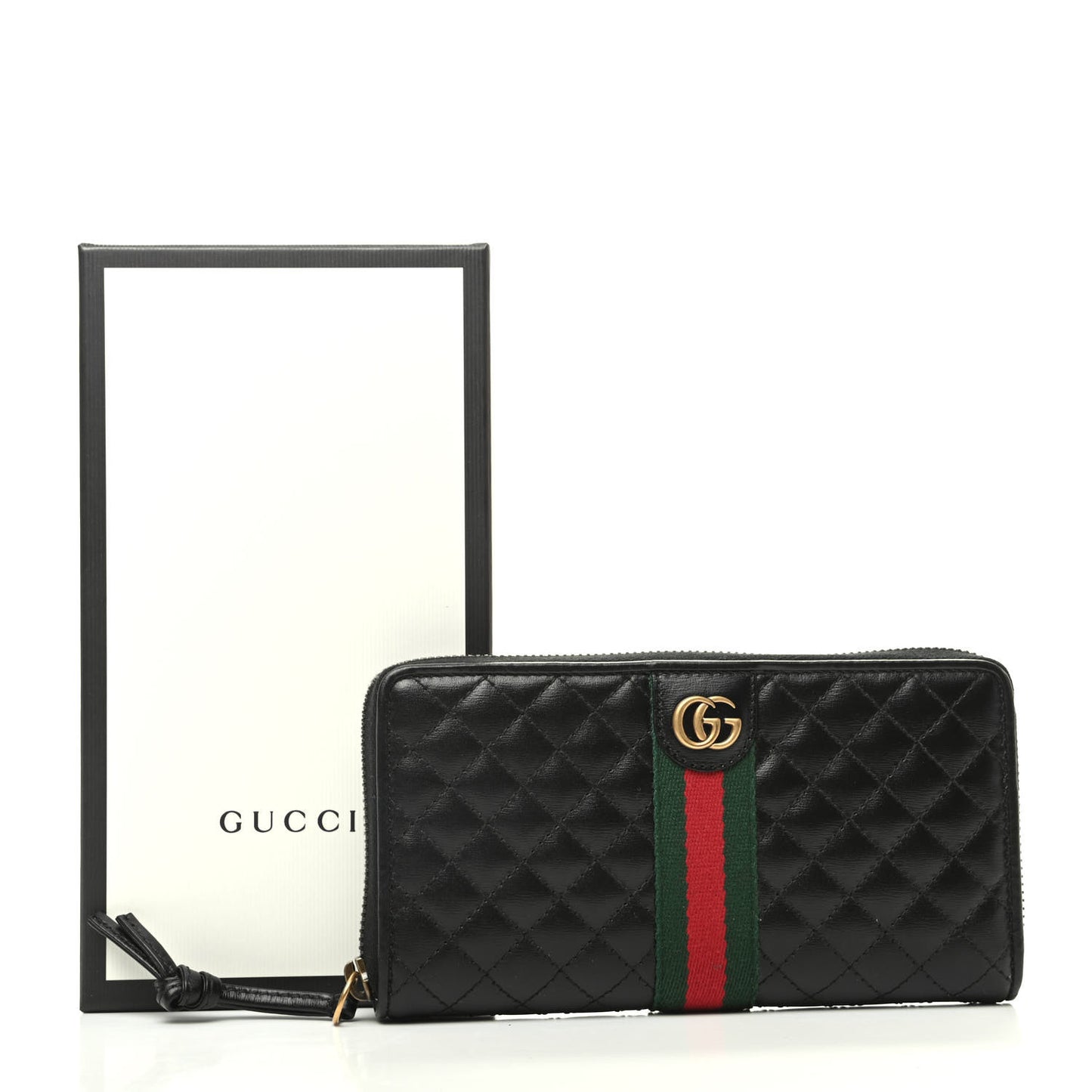 Calfskin Web Trapuntata GG Zip Around Wallet Black