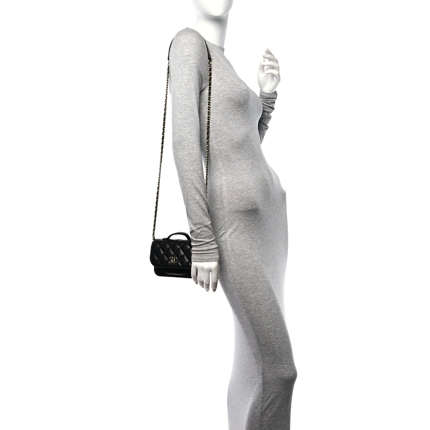 Caviar Quilted Business Affinity Clutch With Chain Black