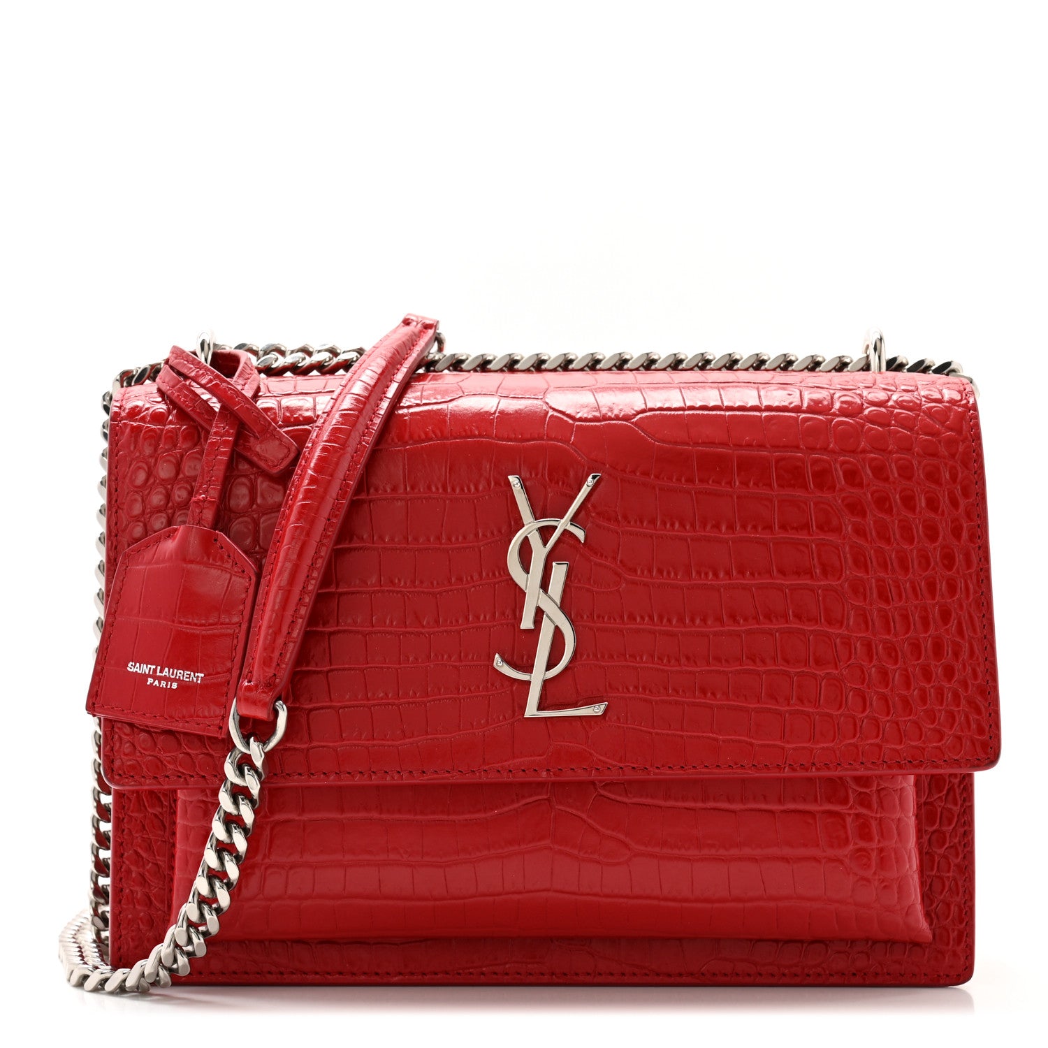 Saint Laurent Calfskin Crocodile Embossed Medium Monogram Sunset Rouge Eros 1 of 11