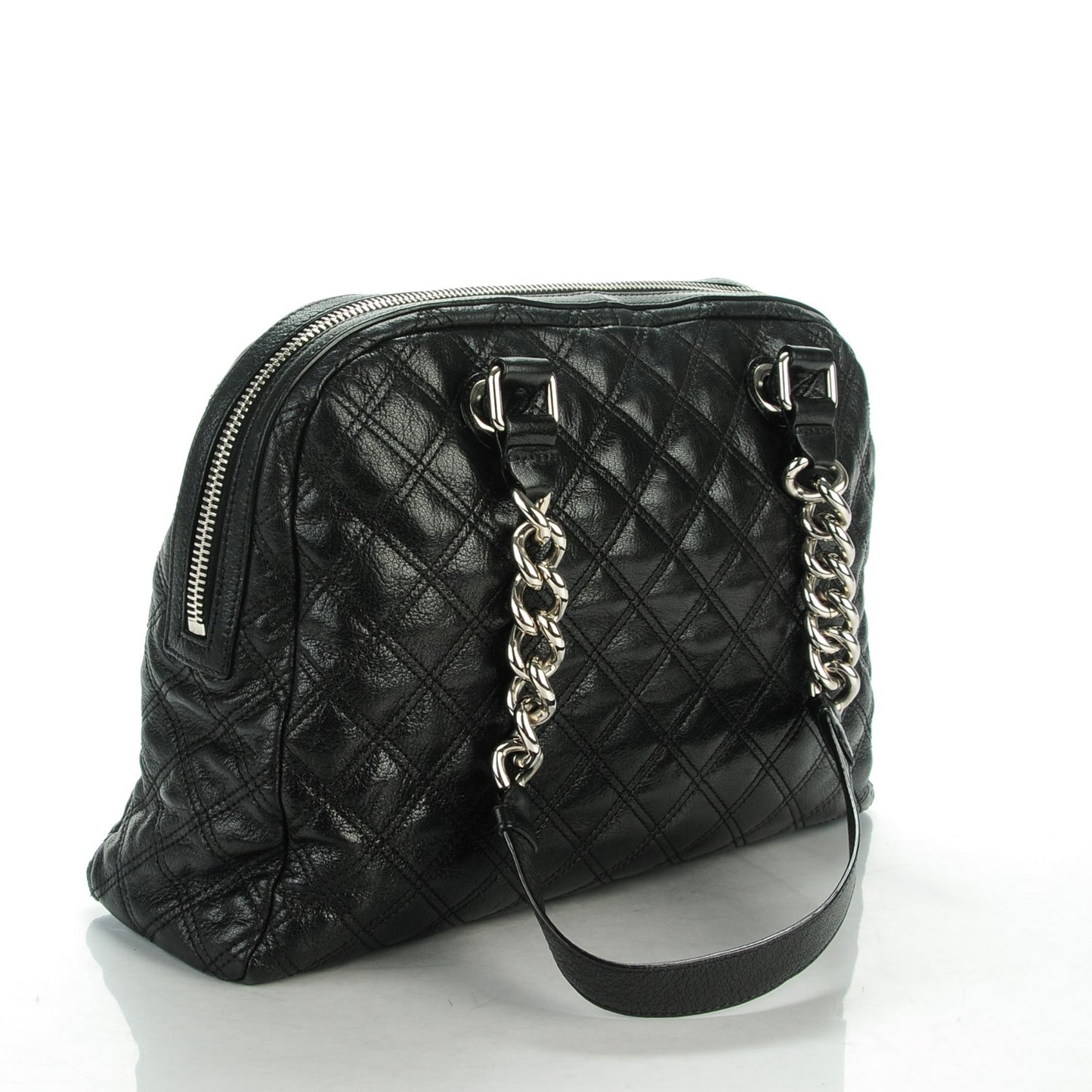Lacquered Goatskin Quilted Karlie Satchel Black