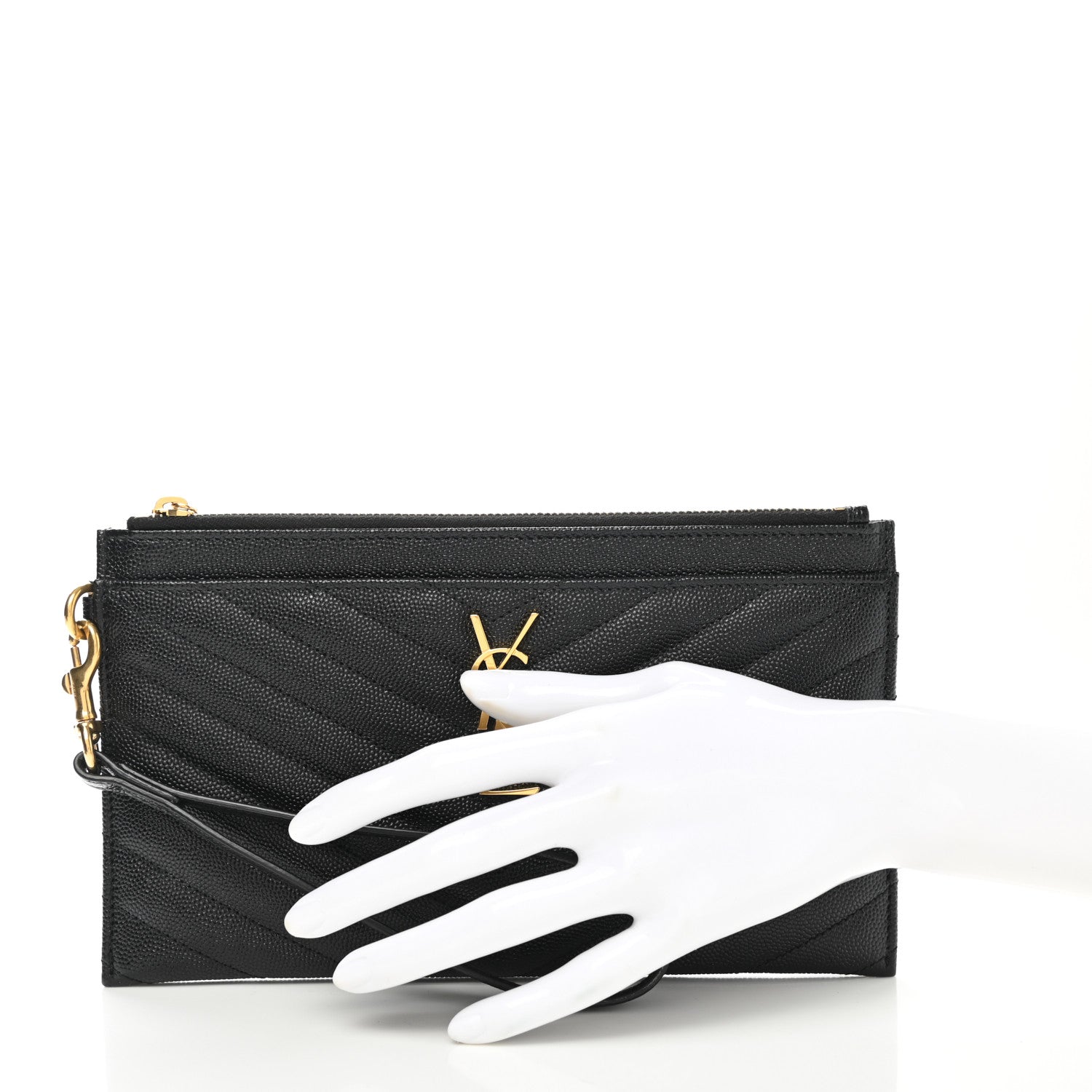 Saint Laurent Grain De Poudre Chevron Monogram Large Bill Pouch Black 2 of 8