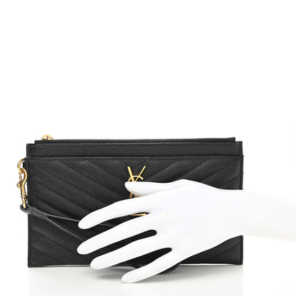 Saint Laurent Grain De Poudre Chevron Monogram Large Bill Pouch Black 2 of 8