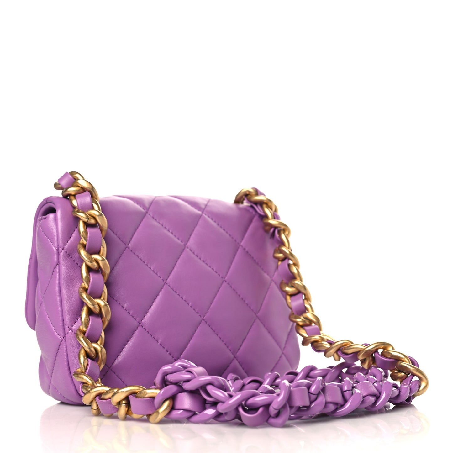Lambskin Quilted Mini Lacquered Chain Flap Purple