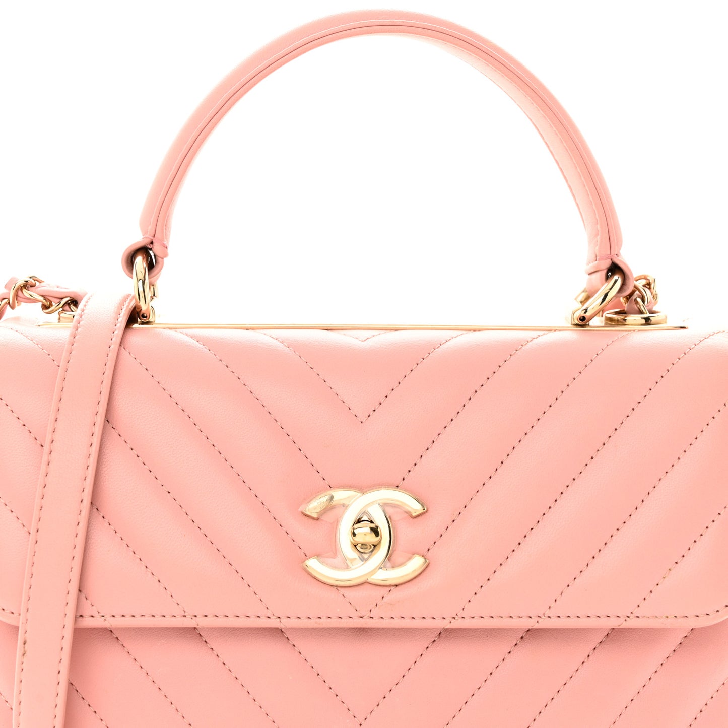 Lambskin Chevron Quilted Small Trendy CC Dual Handle Flap Bag Light Pink
