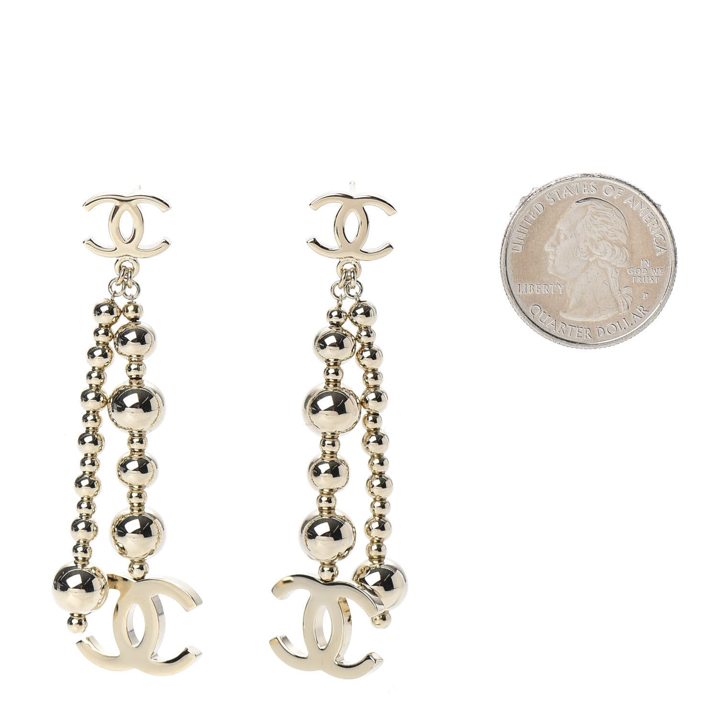 Metal CC Bead Drop Earrings Gold