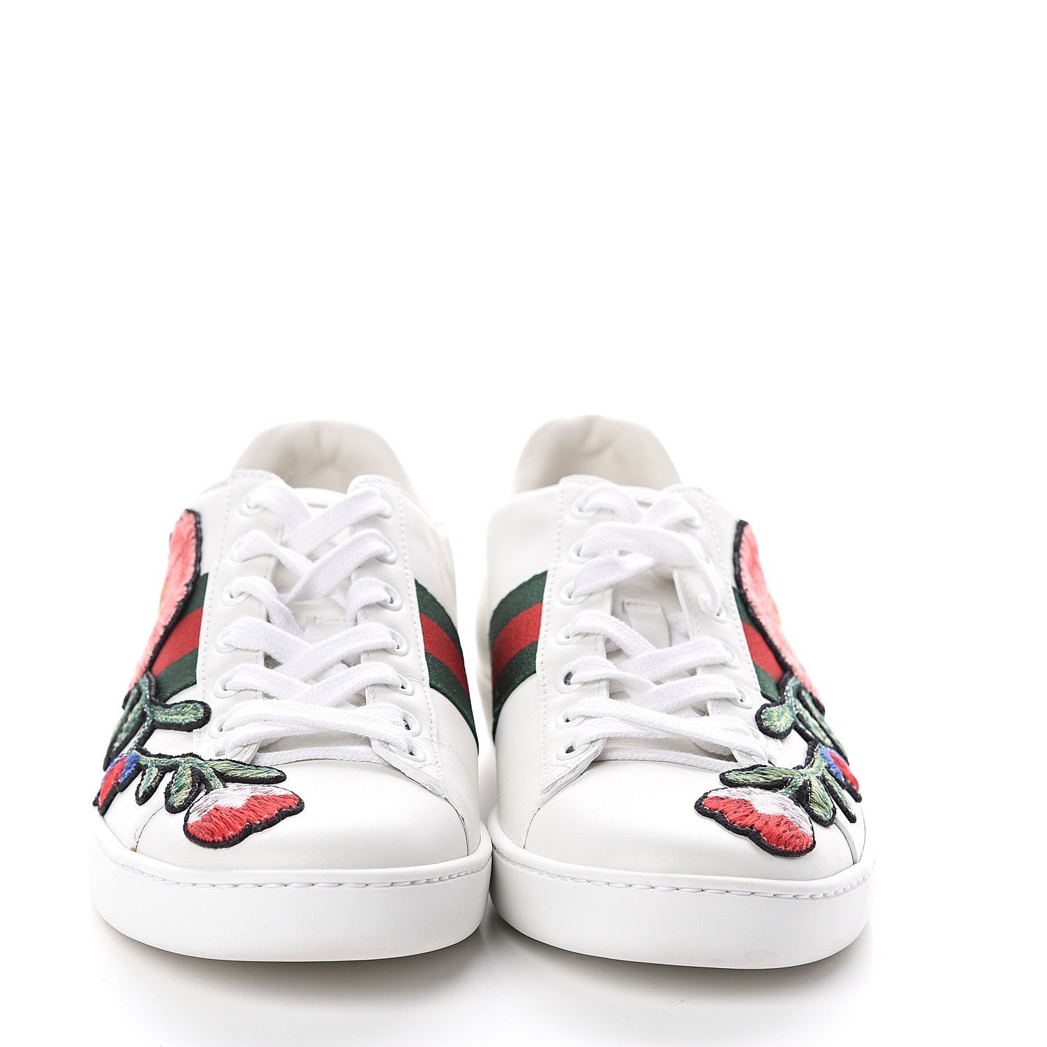 Gucci Calfskin Web Floral Embroidered Womens Ace Sneakers 37 White 2 of 7