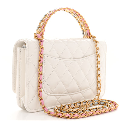 Chanel Shiny Calfskin Quilted Multicolor Top Handle Wallet On Chain WOC White 3 of 11