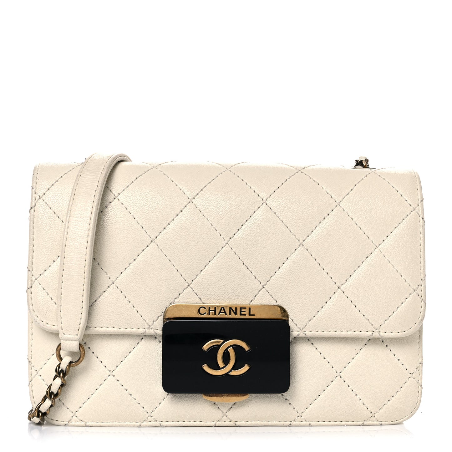 Sheepskin Quilted Mini Beauty Lock Flap White