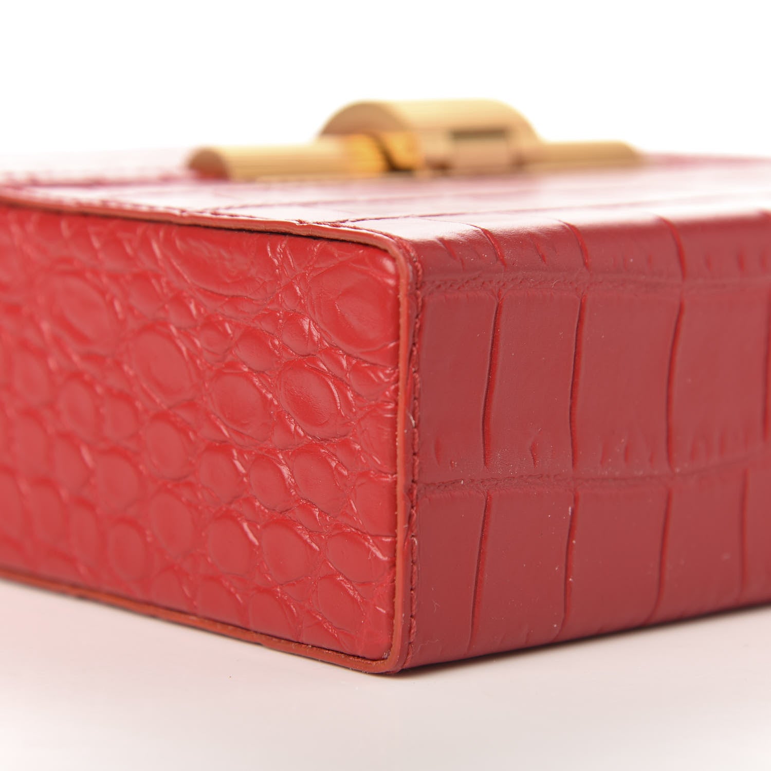 Bottega Veneta Calfskin Crocodile Embossed Daisey Box Clutch Red 7 of 9